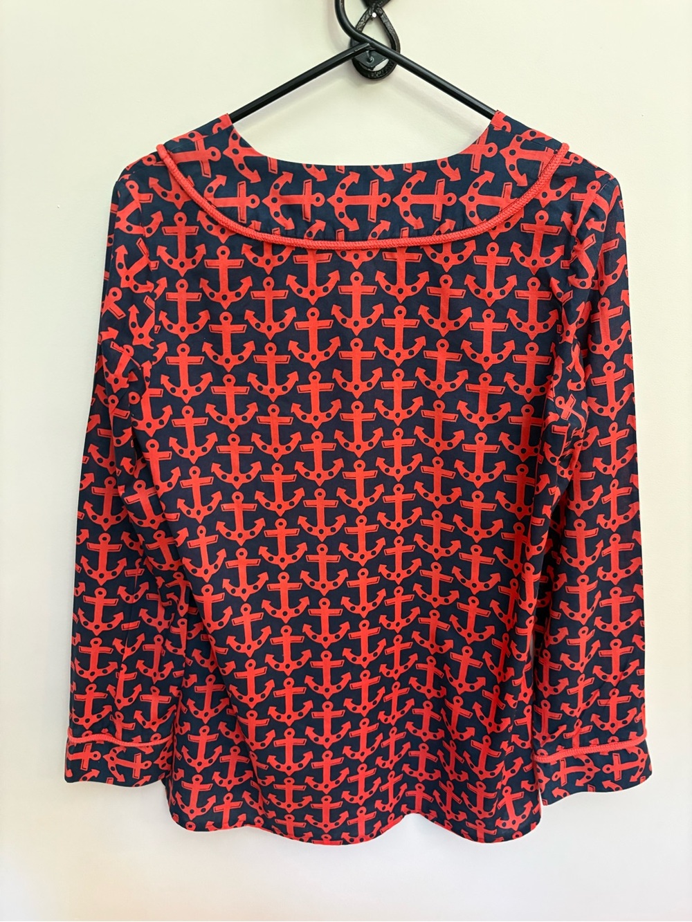Vineyard Vines Anchor Print Tunic Top Navy Red Long Sleeve V-Neck Size M EUC - Picture 7 of 7